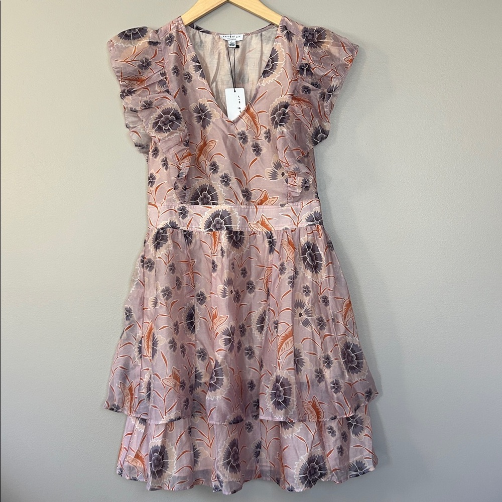 Current Air Art Effect Flutter Sleeve‎ Tiered Mini Dress Size Small Floral